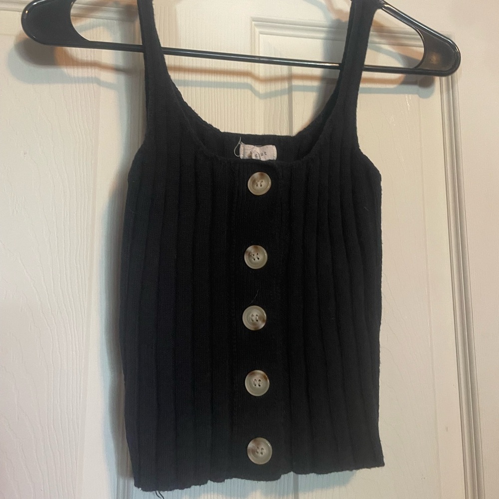 Black Ribbed Button-Up Tank Top